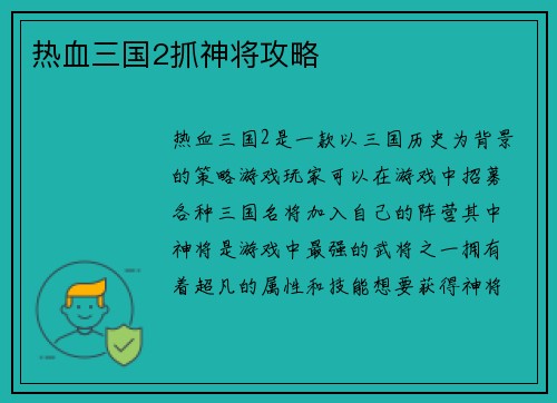热血三国2抓神将攻略